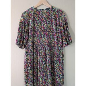 ASOS Pleated Floral Midi Jumpsuit Puff Sleeve Button Bloomcore Artsy Womens 12